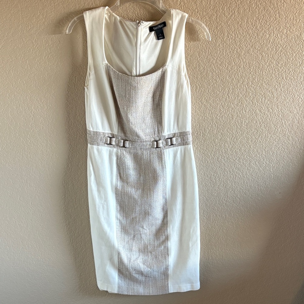 White House Black Market Cream and Silver Midi Dress